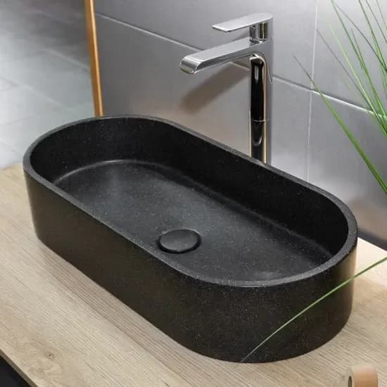 Umivaonik Lavabo nadgradni 60 cm mozaik crni s piletom STONE NERO — slika 1 od 3