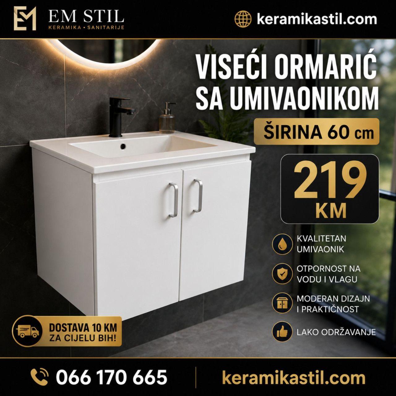 Umivaonik sa ormaricem 60cm Viseci,Emily-model Luna lavabo — slika 1 od 1