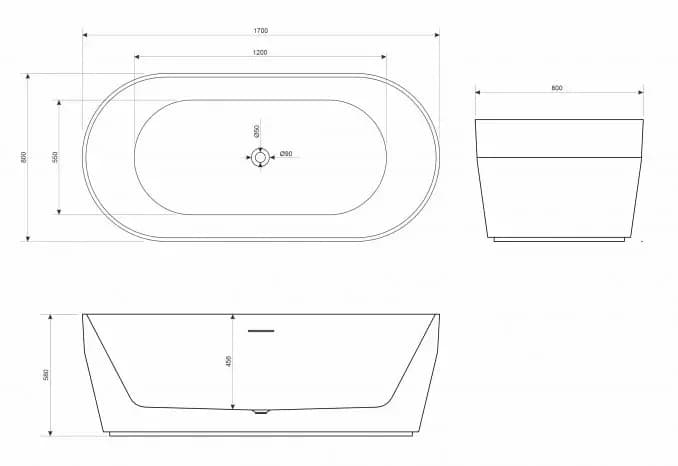 Samostojeća Kada 1700x800x580 mm COPEN GINGER - Bež bijela/mat I — slika 2 od 4