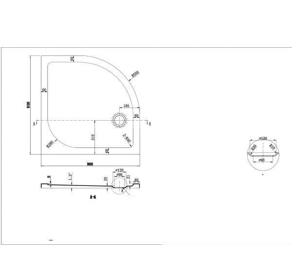 Tus kada polukruzna 90x90 Eckle — slika 2 od 2