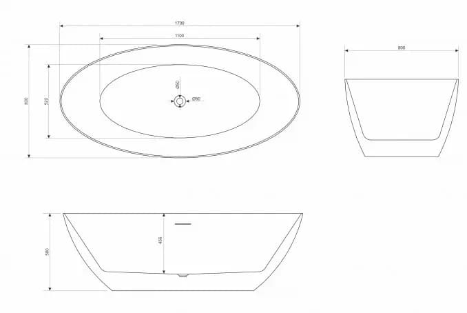 Kada samostojeca COPEN RITA 170x80x58 mat crna C-08-1007MB I — slika 3 od 4
