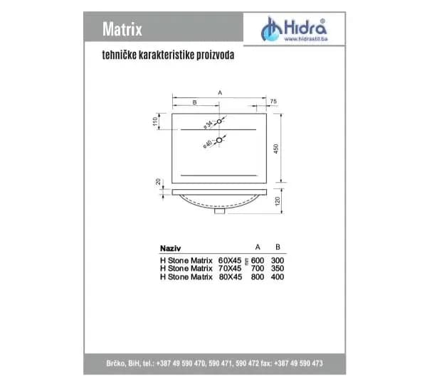 Umivaonik Lavabo livani mermer 80x45 Matrix HS — slika 2 od 2