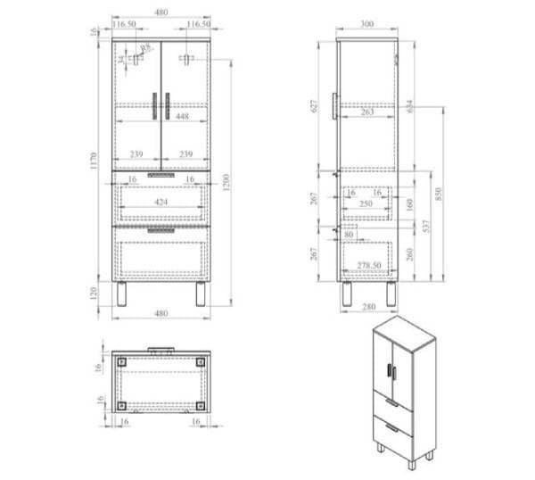 Kupatilski ormarić 48x130 2L MP — slika 2 od 2