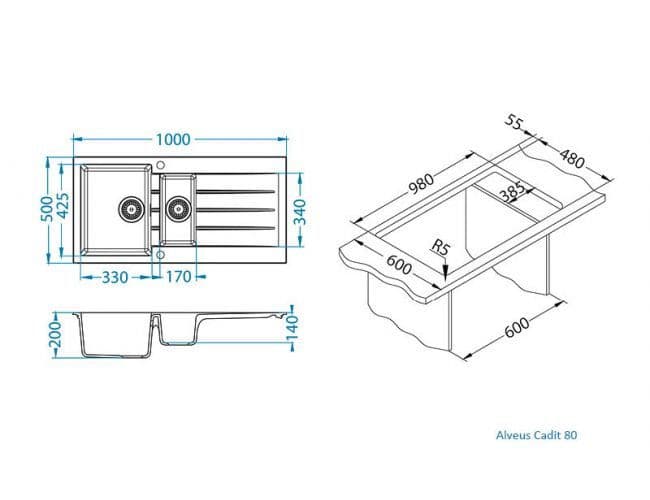 Sudoper 1000x500 Cadit 80 G22-terra A — slika 5 od 5
