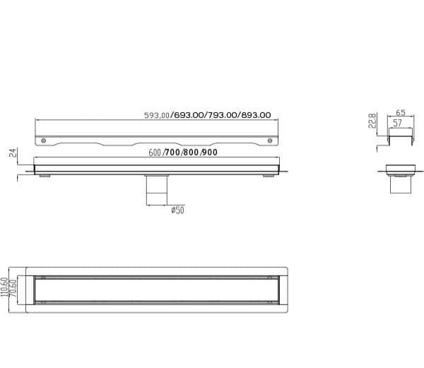 Tuš kanalica 600mm inox Fox Steel 1 Eckle — slika 2 od 2
