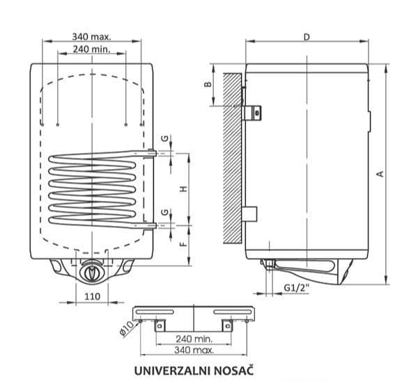 Bojler kombinovani lijevi 80l Elit — slika 3 od 3