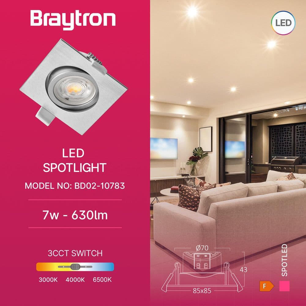 Led spot ugradni 7w kockasti srebrni 3u1 Braytron — slika 3 od 7