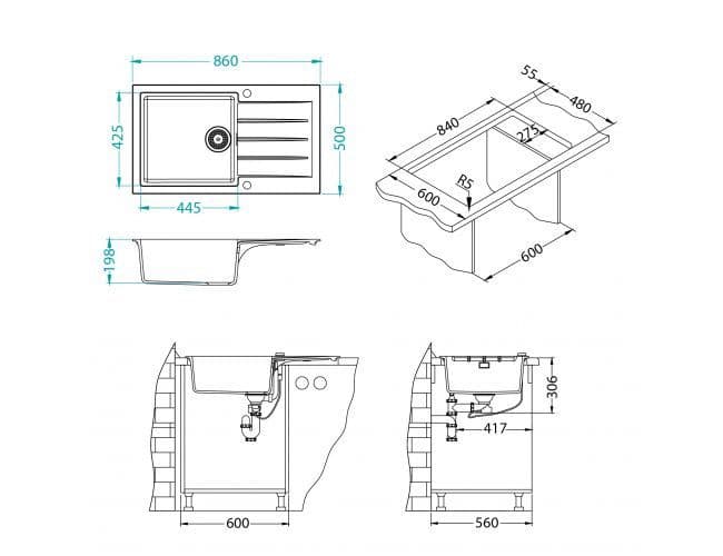 Sudoper 860x500 Cadit 40 G22-terra A — slika 3 od 3