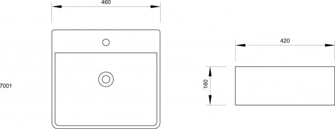 Umivaonik Lavabo nadgradni 460x420x160 sa Otvorom za Bateriju I — slika 3 od 4