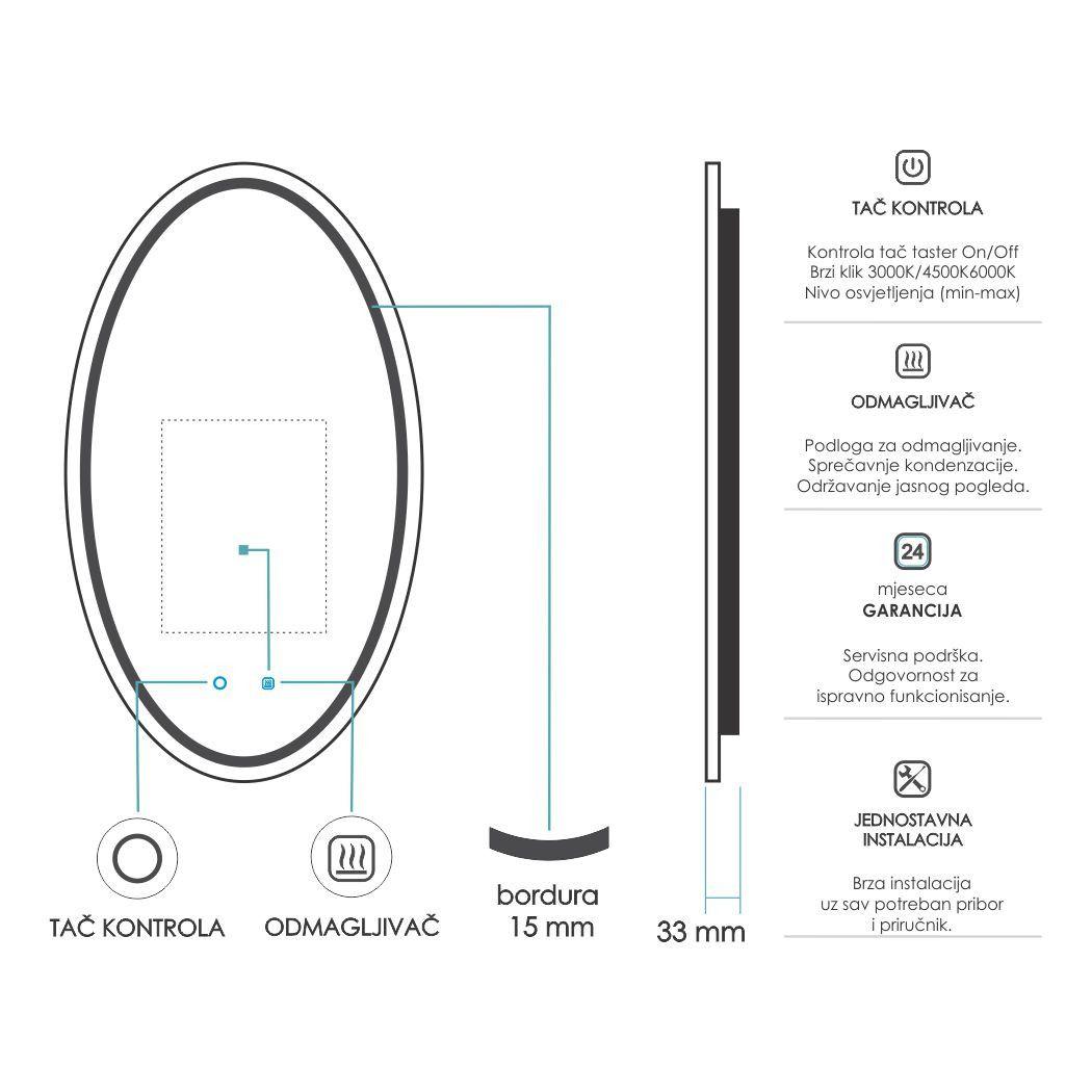 Ogledalo LED ovalno 600x1200mm ORI M90.01 — slika 4 od 4