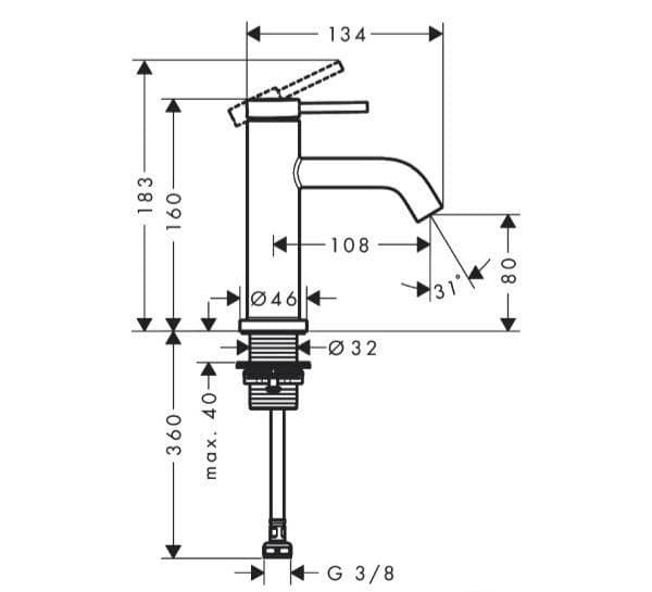 Baterija za umivaonik 80 Tecturis Hansgrohe 73313000 — slika 2 od 2