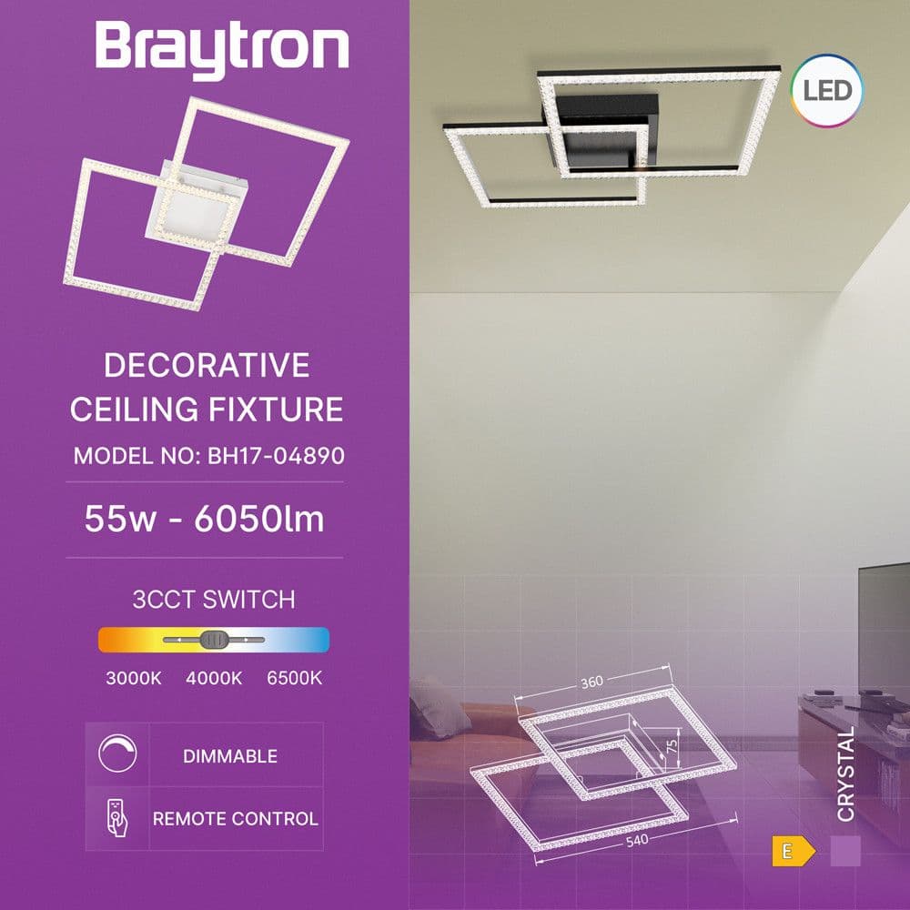 Plafonjera LED BRY-kristali 55W3U1 sa daljinskim bijela Braytron — slika 3 od 6