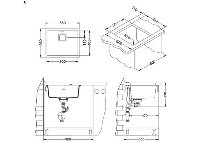 Sudoper 560x460 Quadrix 50 G11-arctic A — slika 2 od 3