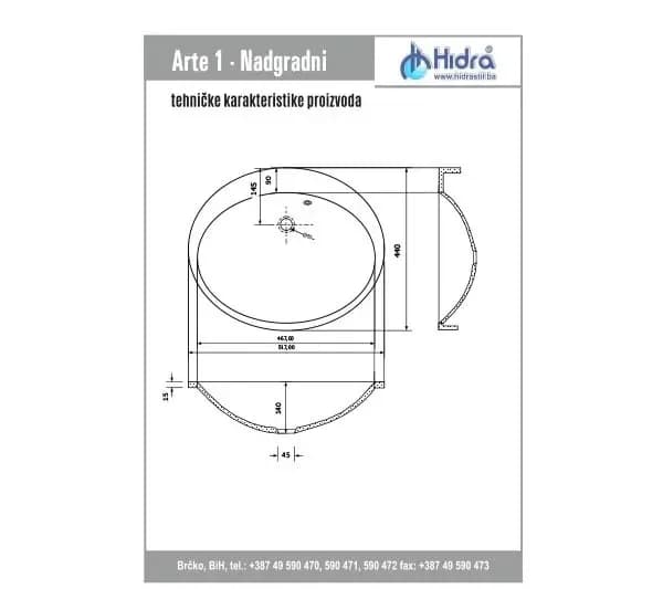 Umivaonik Lavabo livani mermer 52x44 Arte1 HS — slika 3 od 3
