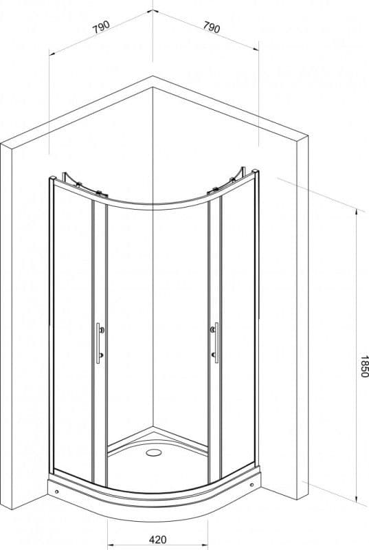 Tuš kabina polukružna 80x80x185-5mm Čisto staklo I — slika 2 od 2