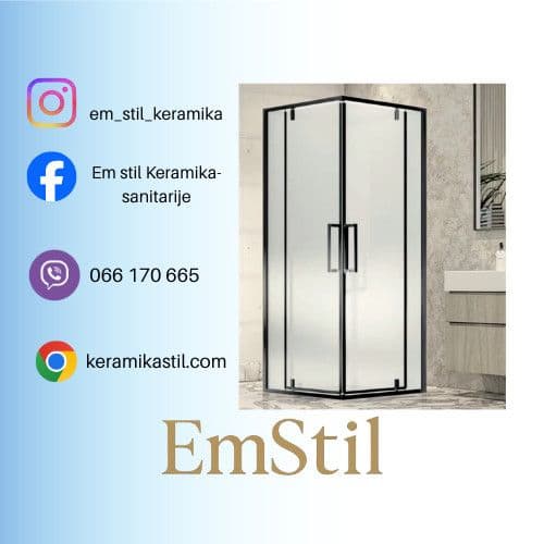 Tuš kabina 90x90x195 Ella crna 8mm staklo  HE — slika 1 od 2