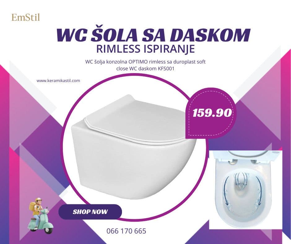 Wc solja viseca rimless optimo sa sporospustajucom daskom — slika 2 od 4