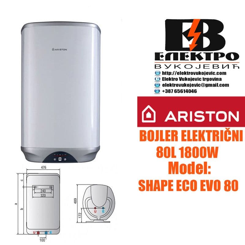 Bojler Ariston 80L 1800W SHAPE ECO EVO 80 — slika 1 od 3