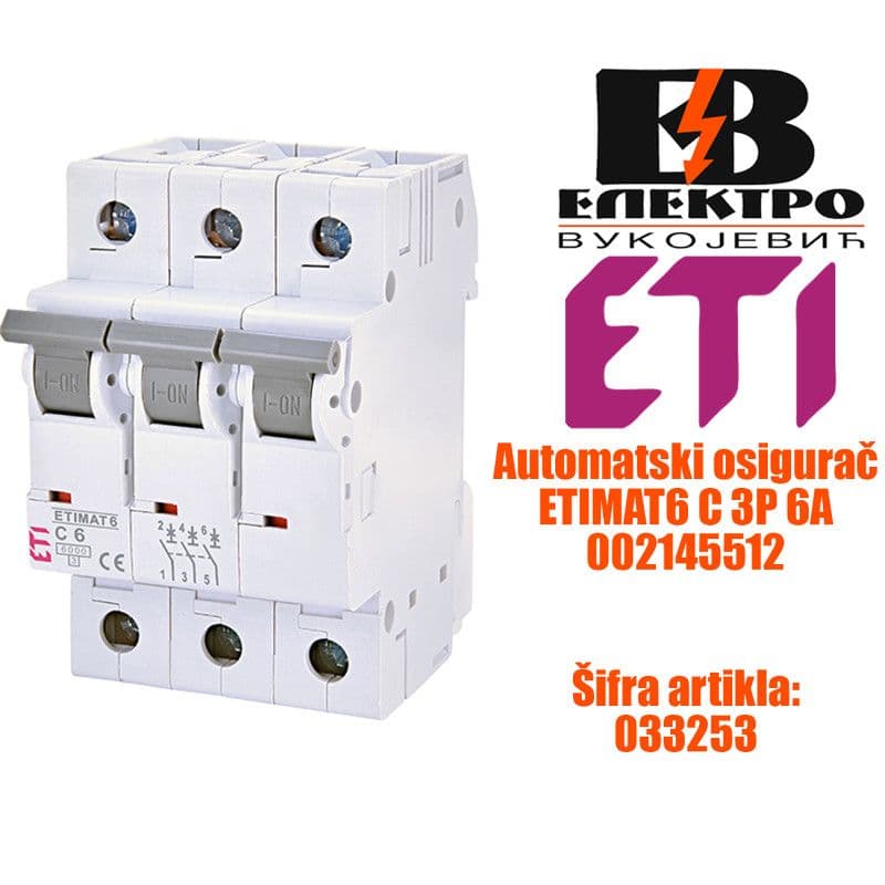 Automatski osigurač ETIMAT6 C 3P 6A Eti — slika 2 od 2