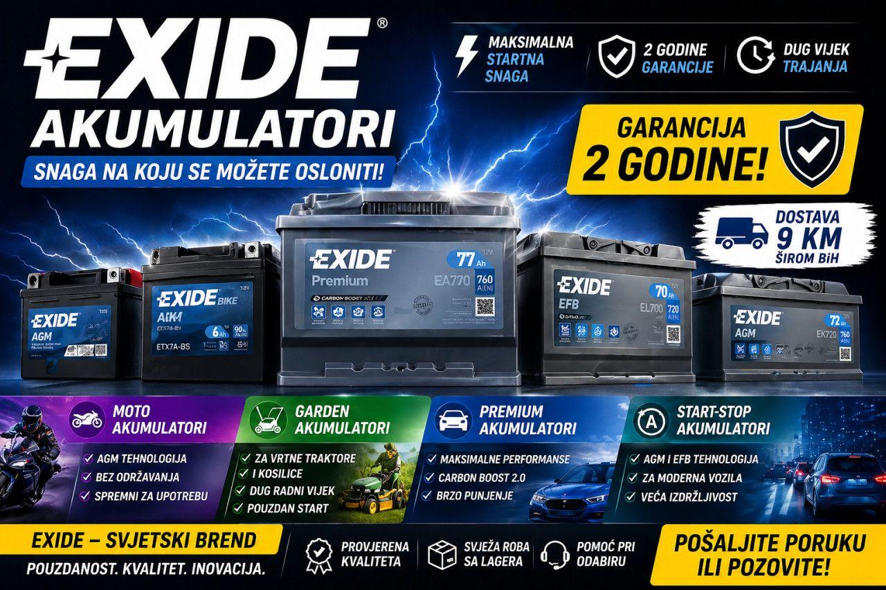 EXIDE AKUMULATOR PREMIUM AGM EFB AUTO MOTO KOSILICA START STOP — slika 1 od 1