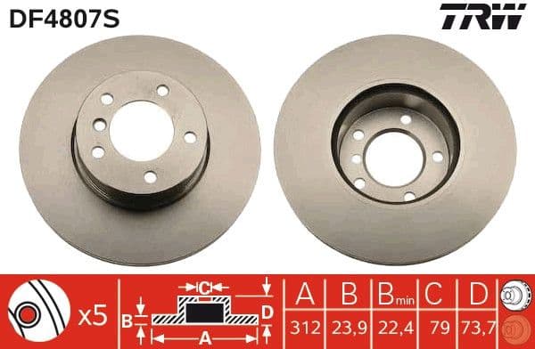 Disk TRW Prednji - BMW 316d 320d - DF4807S — slika 2 od 2