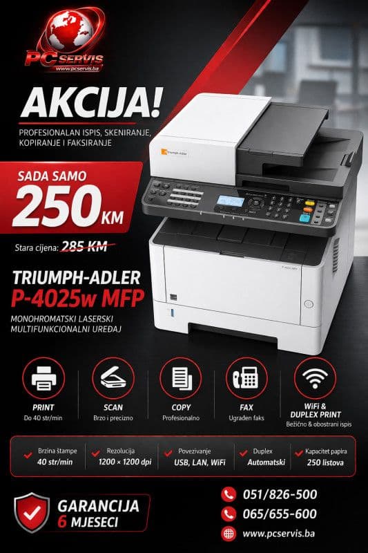 MFP Triumph Adler p-4025w duplex LAN, USB, WI-Fi — slika 1 od 4