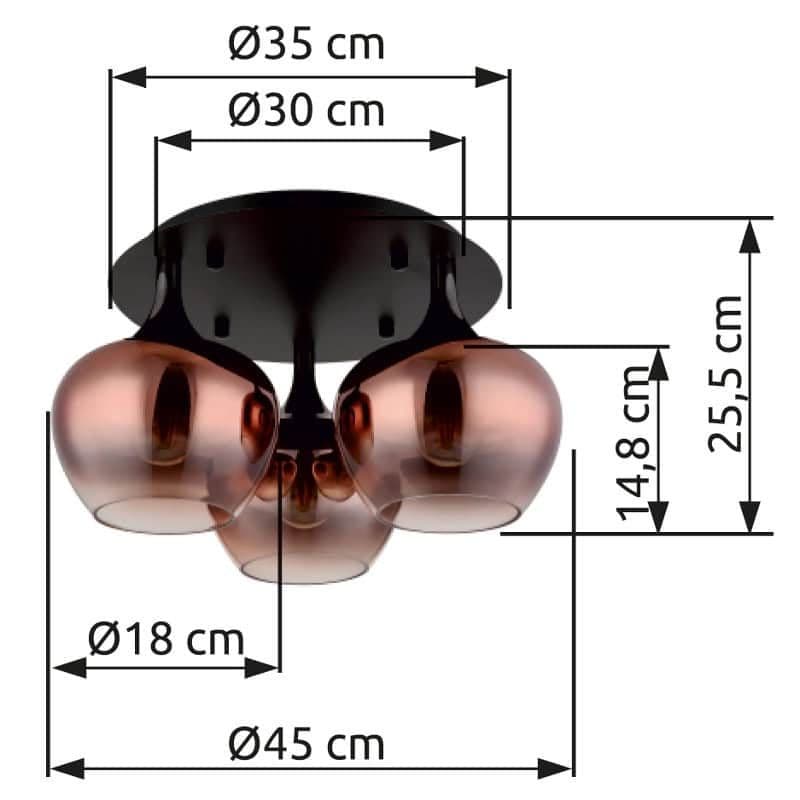 Luster sa staklenim abažurima 3xE27- crna/crvena — slika 5 od 5