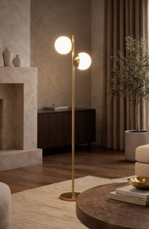Podna lampa sa bijelim kuglama 2xE14- zlatna — slika 2 od 3