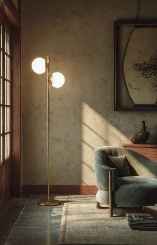 Podna lampa sa bijelim kuglama 2xE14- zlatna — slika 3 od 3