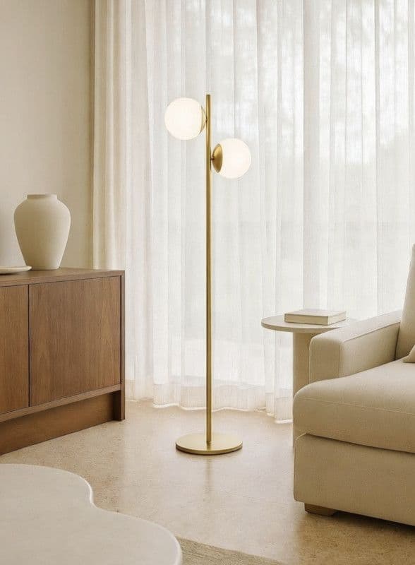 Podna lampa sa bijelim kuglama 2xE14- zlatna — slika 1 od 3