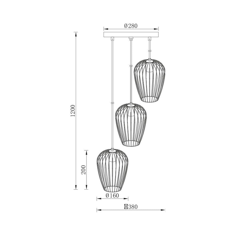 Luster crni 3xE27 — slika 3 od 5