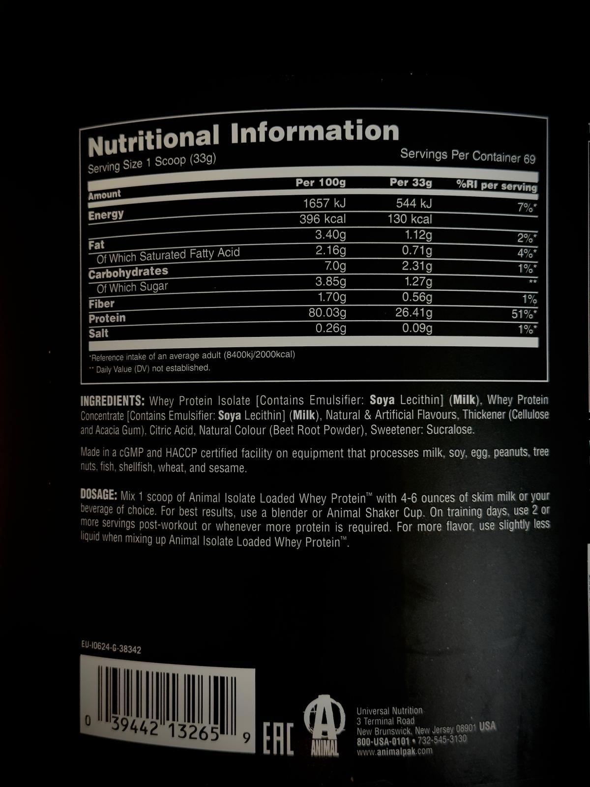 Animal Whey Protein Isolate 2300g Strawberry Flavor — slika 2 od 4